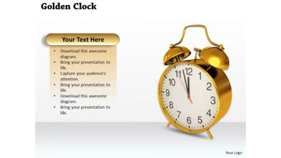 Stock Photo Golden Alarm Clock On White Background PowerPoint Slide