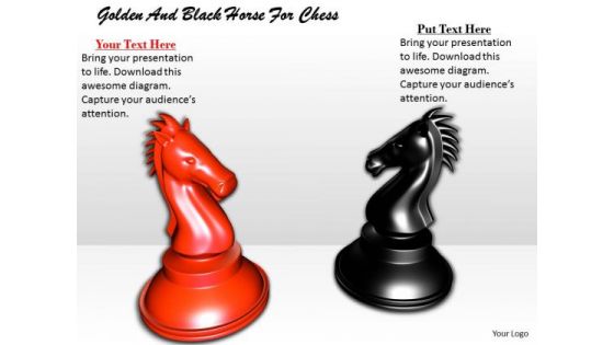 Stock Photo Golden And Black Horse For Chess PowerPoint Template