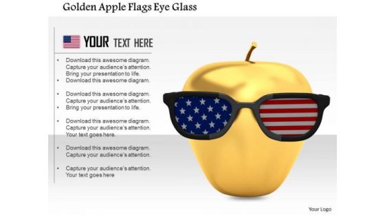Stock Photo Golden Apple Flags Eye Glass PowerPoint Slide