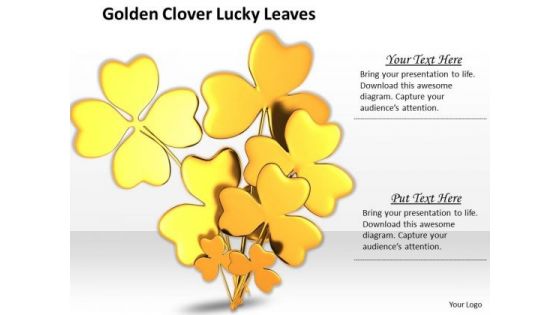 Stock Photo Golden Clover Lucky Leaves PowerPoint Template