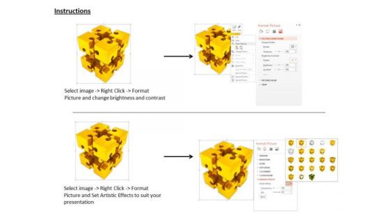 Stock Photo Golden Cube Of Puzzle Pieces PowerPoint Slide