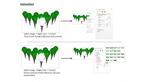 Stock Photo Green Light Bulbs With One Standing Ahead PowerPoint Slide
