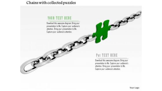 Stock Photo Green Puzzle Link In Silver Chain PowerPoint Slide