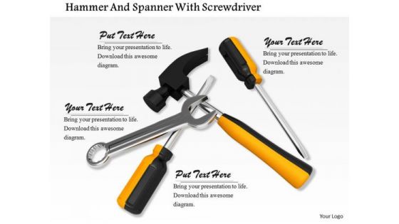 Stock Photo Hammer And Spanner With Screwdrivers PowerPoint Slide