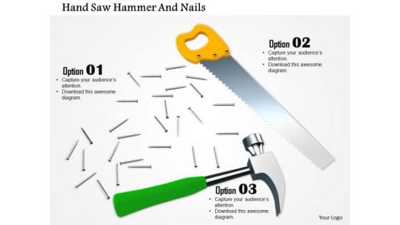 Stock Photo Hammer With Nails And Handsaw Repair Concept PowerPoint Slide