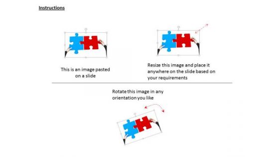 Stock Photo Hands Fixing Red And Blue Puzzles PowerPoint Slide