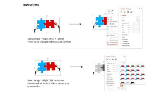 Stock Photo Hands Fixing Red And Blue Puzzles PowerPoint Slide
