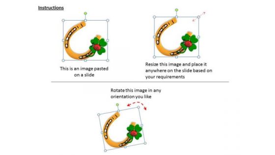Stock Photo Horse Shoe And Green Clover Leaf PowerPoint Slide