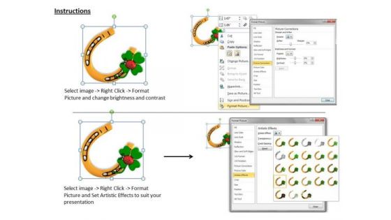 Stock Photo Horse Shoe And Green Clover Leaf PowerPoint Slide