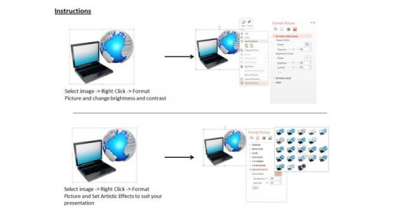 Stock Photo Laptop And Globe Textured Global Business PowerPoint Slide