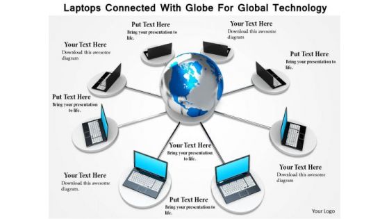 Stock Photo Laptops Connected With Globe For Global Technology Image Graphics For PowerPoint Slide