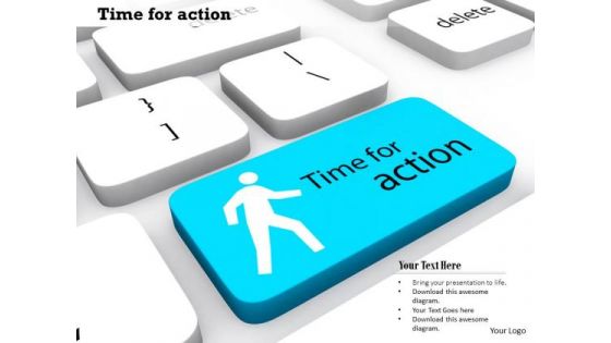 Stock Photo Man Icon With Time For Action On Key PowerPoint Slide