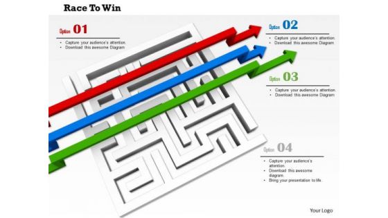Stock Photo Maze With Arrows Jumping Over It PowerPoint Slide