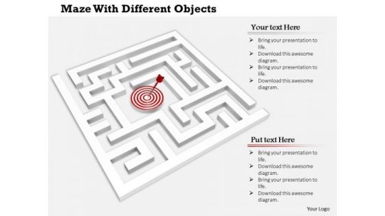 Stock Photo Maze With Target Hit Arrow PowerPoint Slide
