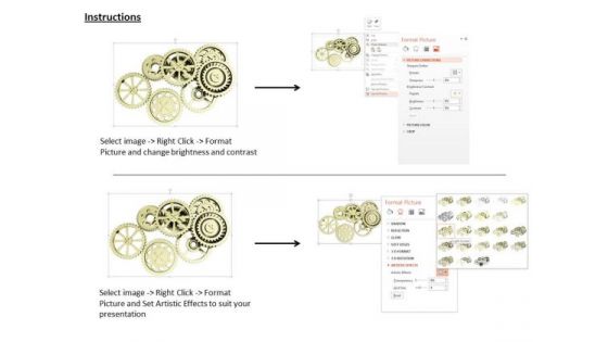 Stock Photo Multiple Silver Gears For Process Control PowerPoint Slide