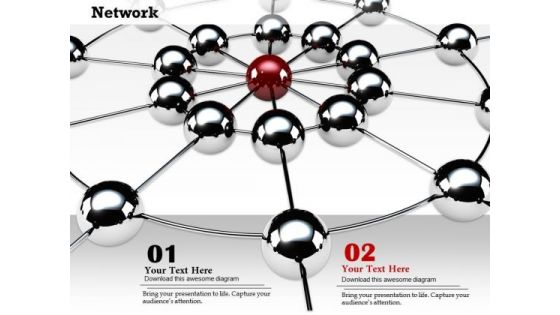 Stock Photo Network Of Silver And Red Spheres PowerPoint Slide