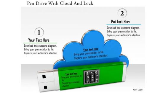 Stock Photo Pen Drive With Cloud And Lock PowerPoint Slide