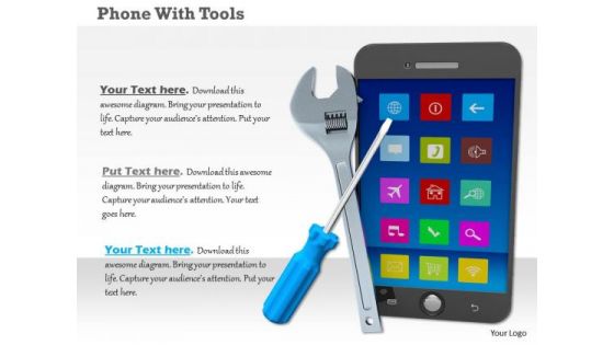 Stock Photo Phone With Tools PowerPoint Slide