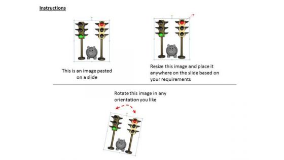 Stock Photo Piggy In Between Traffic Lights PowerPoint Slide