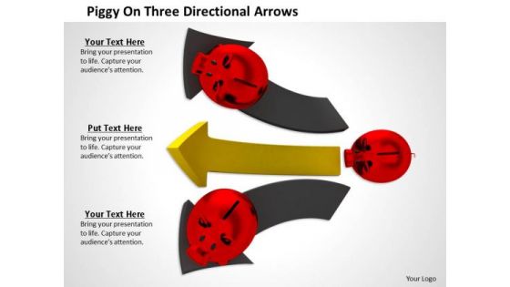 Stock Photo Piggy On Three Dimensional Arrow PowerPoint Slide
