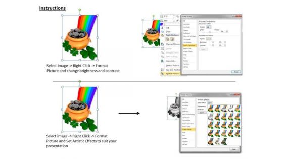 Stock Photo Pot And Clover Leaf With Rainbow PowerPoint Slide