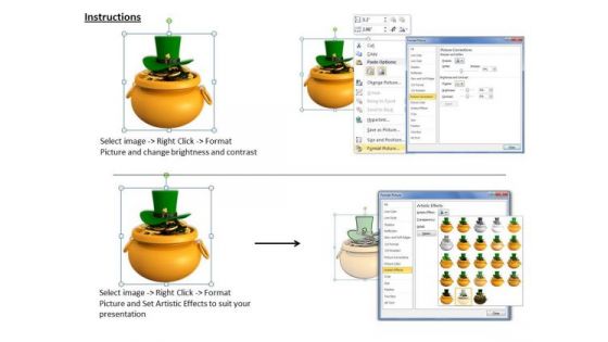 Stock Photo Pot Full With Gold And Green Hat PowerPoint Slide