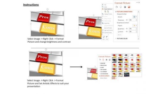Stock Photo Pros Cons Text On Computer Keys PowerPoint Slide