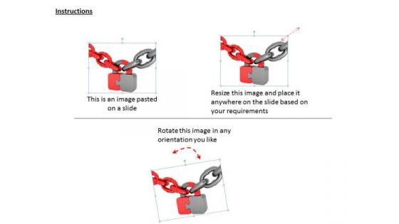 Stock Photo Red And Grey Chains With Puzzle Lock PowerPoint Slide