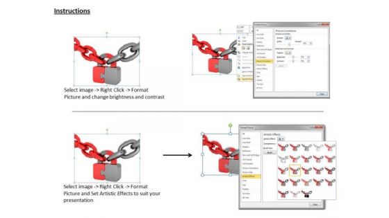 Stock Photo Red And Grey Chains With Puzzle Lock PowerPoint Slide