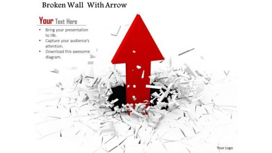 Stock Photo Red Arrow Moving Upward From Cracked Surface PowerPoint Slide
