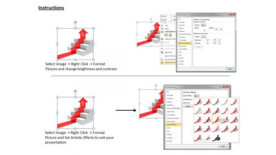 Stock Photo Red Arrow Moving Upwards In Stairs PowerPoint Slide
