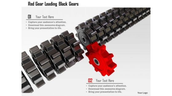Stock Photo Red Gear Leading Black Gears PowerPoint Slide