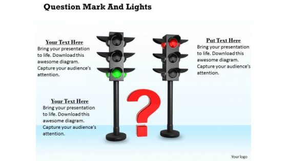 Stock Photo Red Question Mark In Between Traffic Lights PowerPoint Slide