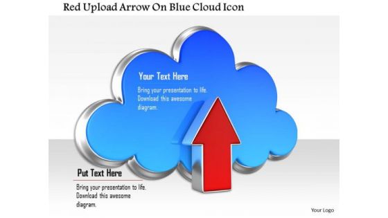 Stock Photo Red Upload Arrow On Blue Cloud Icon PowerPoint Slide