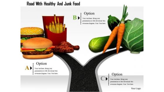 Stock Photo Road With Healthy And Junk Food PowerPoint Slide