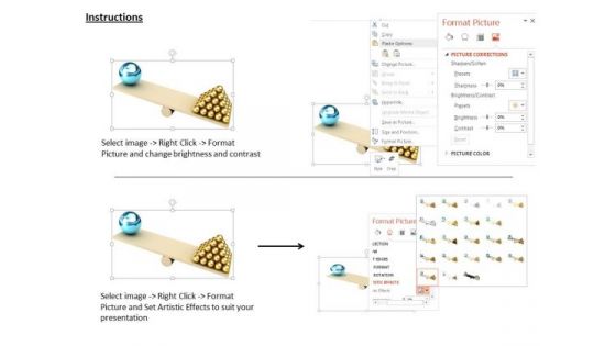 Stock Photo Seesaw With Golden Spheres And Big Blue Sphere PowerPoint Slide
