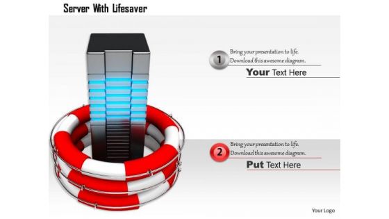 Stock Photo Server In Lifesaving Ring For Data Security PowerPoint Slide