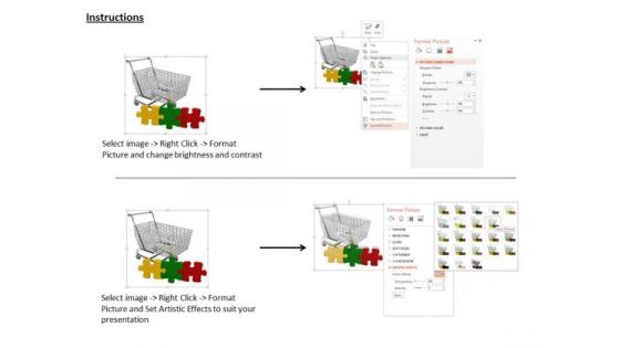 Stock Photo Shopping Cart With Colorful Puzzles PowerPoint Slide