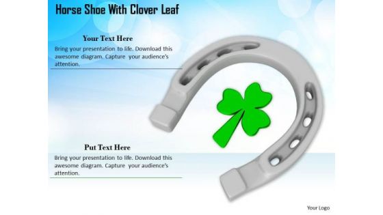 Stock Photo Silver Horse Shoe With Clover Leaf PowerPoint Slide