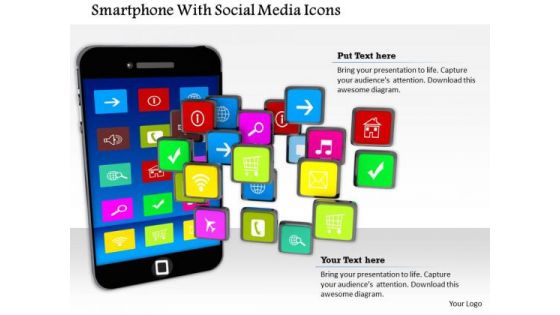 Stock Photo Smartphone With Social Media Icons PowerPoint Slide Stock Photo Smartphone With Social Media Icons PowerPoint Slide