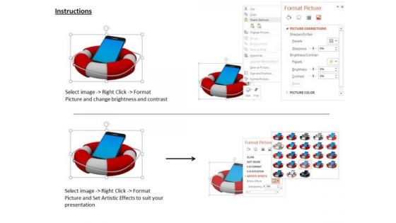Stock Photo Technology Crisis Concept With Smartphone In Lifesaver PowerPoint Slide