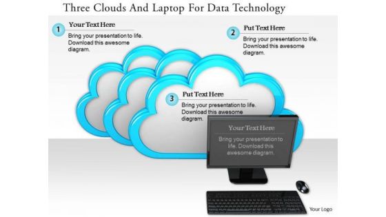 Stock Photo Three Clouds And Laptop For Data Technology PowerPoint Slide