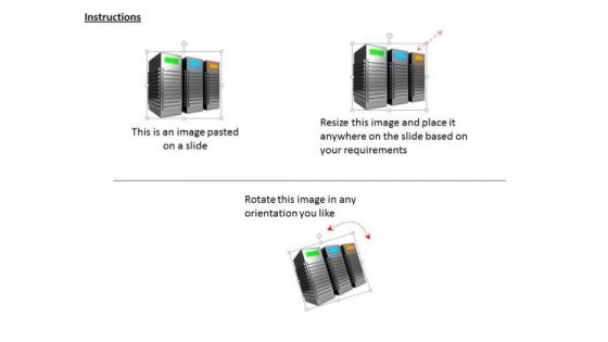 Stock Photo Three Computer Servers In Workstation PowerPoint Slide