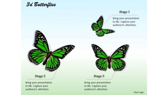Stock Photo Three Green Butterflies PowerPoint Slide