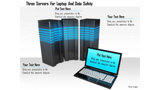 Stock Photo Three Servers For Laptop And Data Safety Image Graphics For PowerPoint Slide