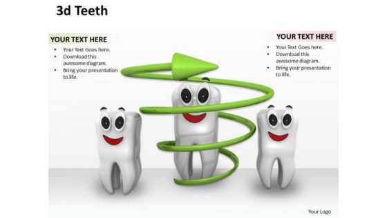 Stock Photo Three Teeths With One Under Green Arrow Shows Dental Health PowerPoint Slide