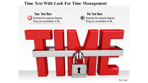 Stock Photo Time Text With Lock For Time Management PowerPoint Slide