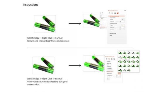 Stock Photo Two Green Cells For Battery Backup PowerPoint Slide