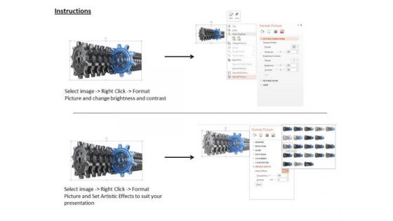Stock Photo Unique Blue Gear Standing Out From Black Gears PowerPoint Slide