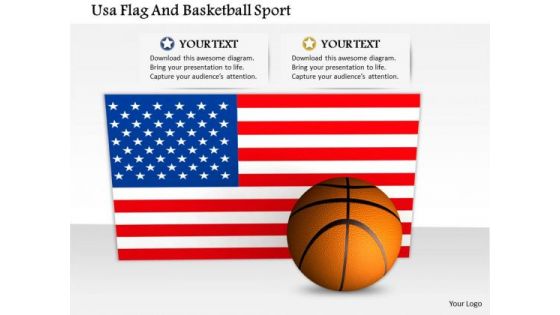 Stock Photo Usa Flag And Basketball For Sports PowerPoint Slide
